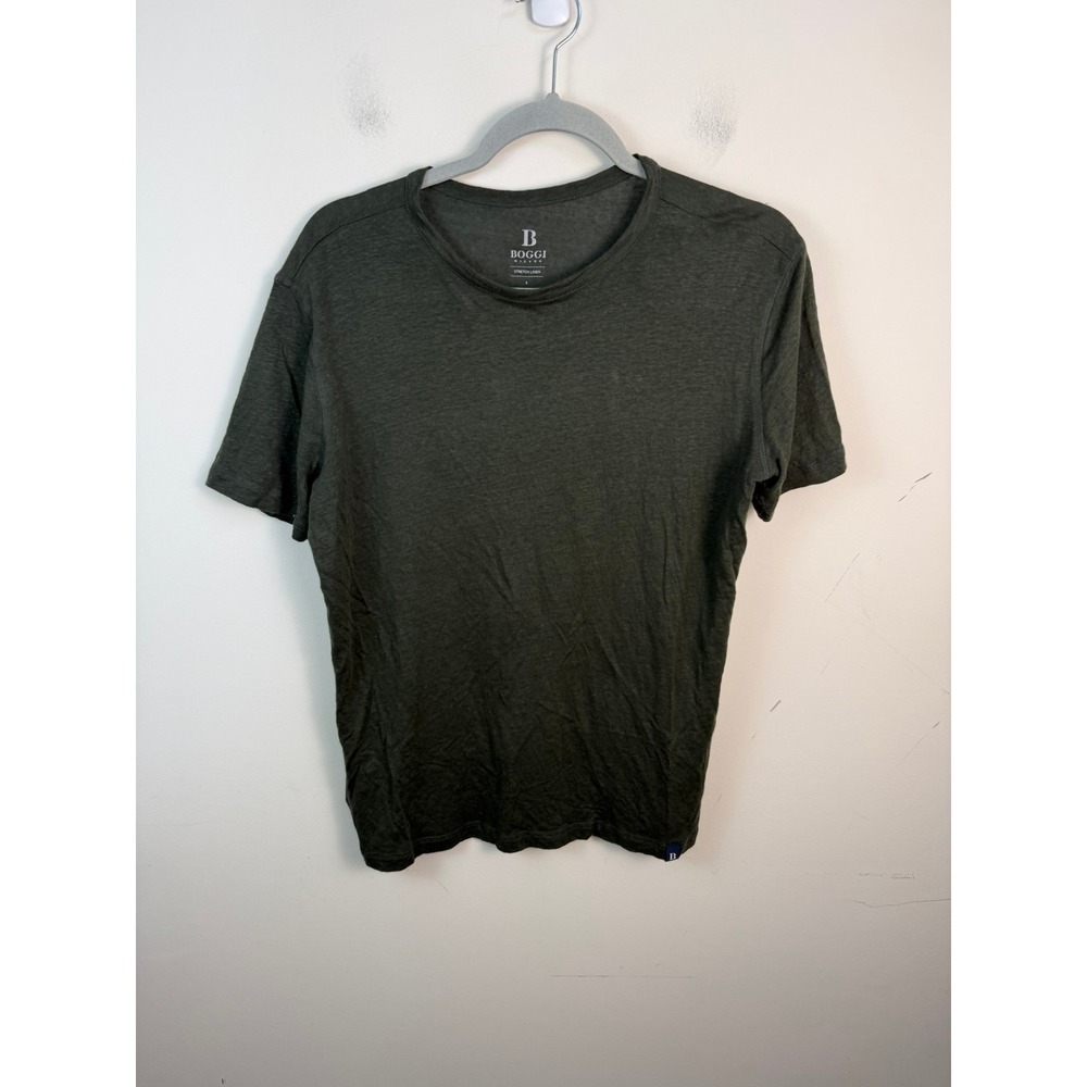 Boggi Milano Mens Stretch Linen T-Shirt Olive Green Crew Neck BO23P051612 Size S